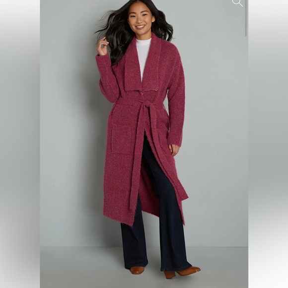 NWT ModCloth Long Line Plush Pink Belted Cardigan/ Robe Sz 2X - Picture 1 of 4